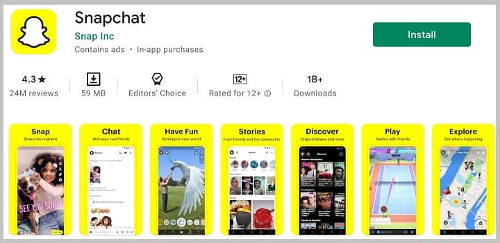 Install Snapchat on Play store