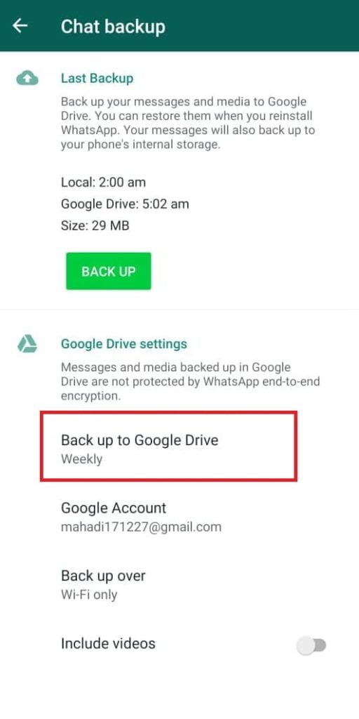Back up to Google Drive option