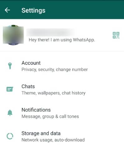 WhatsApp Settings option